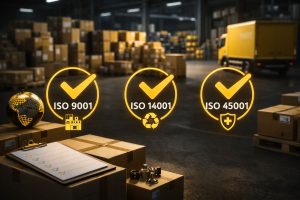 Manfaat ISO di logistik ditunjukkan melalui tata kelola gudang yang tertib, proses terstandar, dan sistem keselamatan serta lingkungan yang terintegrasi tanpa kehadiran manusia.