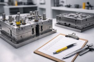 Detail mold dan dies presisi tinggi dengan alat ukur sebagai representasi checklist quality mold dies untuk memastikan repeat order manufaktur.