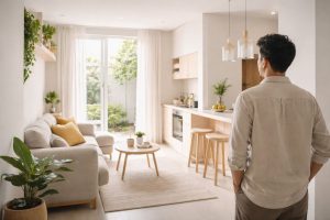 Layout rumah efisien pada rumah kecil modern yang terasa lega, rapi, dan nyaman untuk aktivitas harian