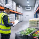 Proses inspeksi kualitas produk segar di fasilitas cold storage sebagai bagian penting dari sistem cold chain logistik untuk menjaga stabilitas suhu dan kualitas barang selama distribusi.