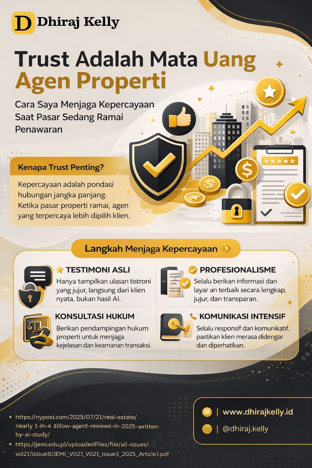 Trust agen properti dalam infografis modern tentang cara menjaga kepercayaan klien saat pasar ramai penawaran